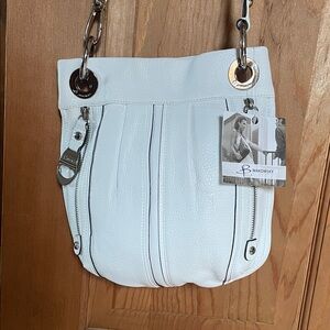 b. makowsky White Leather Chain-Accent Shoulder Bag